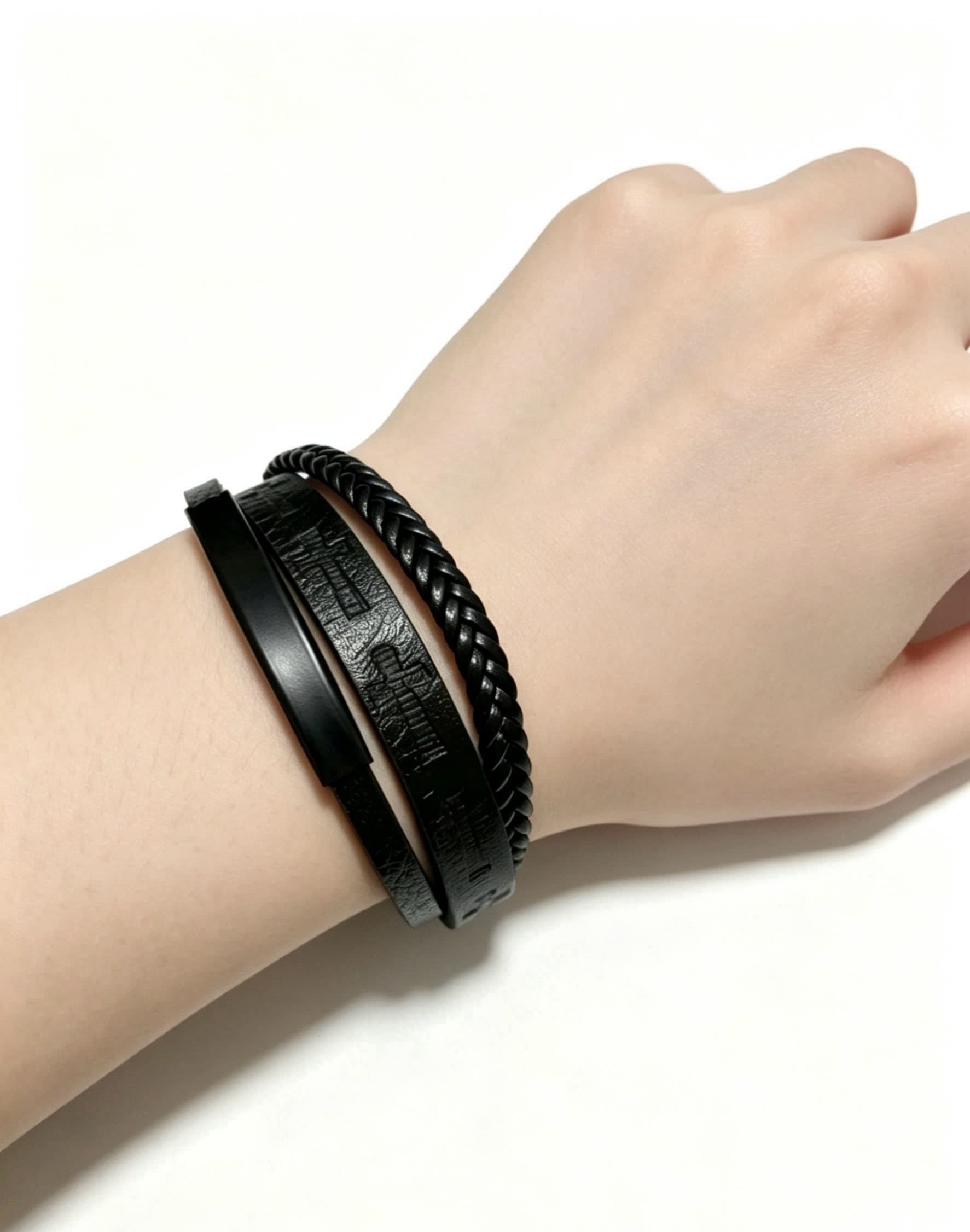 Chrome Hearts Black Braided Leather Bracelet with Cross Design